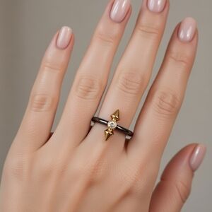 Elegant Gold and Black Women' Ring -9sz